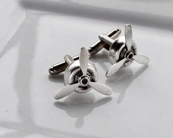 Propeller Cufflinks Steampunk Cufflinks Steampunk Gifts Spinning Propeller Airplane Pilot Antique Silver Gifts for Him Men's Gifts Airplane