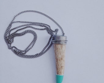 S I L V E R T O P • T U R Q U O I S E T I P | Deer Antler Necklace | Horn Necklace