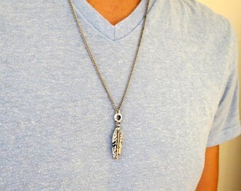 Men's Necklace - Men's Feather Necklace - Men's Silver Necklace - Mens Jewelry - Necklaces For Men - Jewelry For Men - Gift for Him
