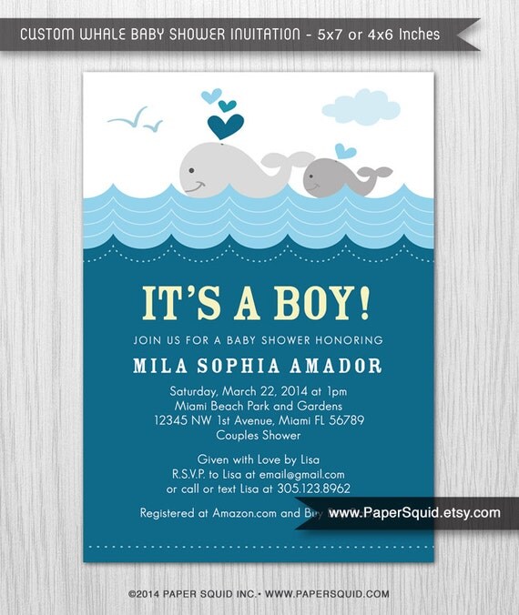 Whale theme Baby Shower Invitation Boy Baby Shower Digital File Printable Item 146B