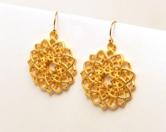 Mandala Flower Earrings  (3D printed steel, bronze, gold)
