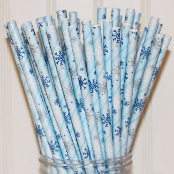 Paper Straws, 25 Snowflake Paper Straws, Disney Frozen Party Straws, Snow Queen Elsa, Princess Anna Party, Olaf Snowman, Mason Jar Straws Il_570xn