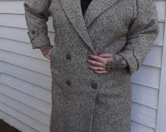 Tweed Winter Coat 80s Retro 1980s Vintage Gray Long Junior Colony L