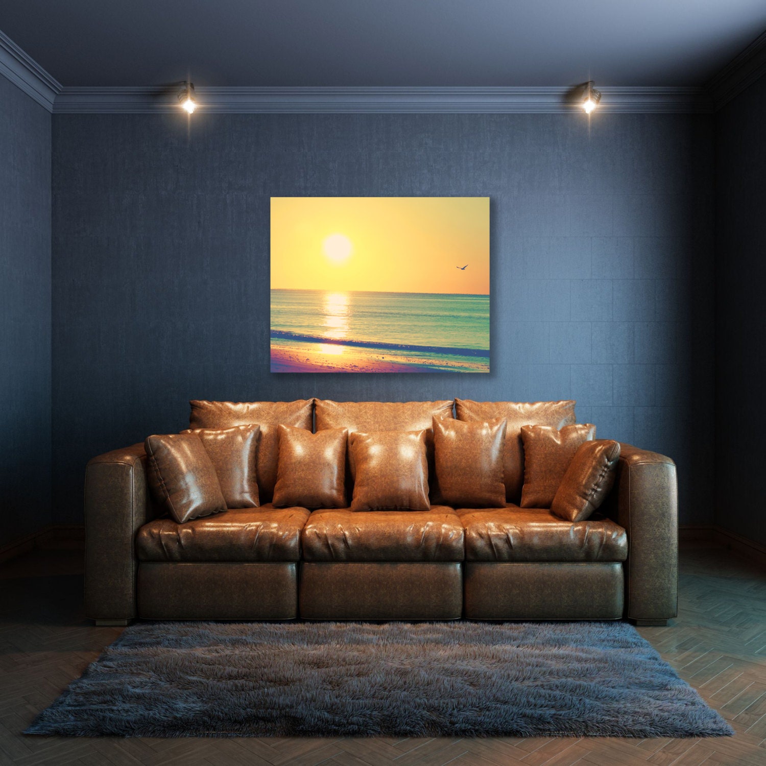 sunrise ocean canvas art coastal wall decor by TheGinghamOwl