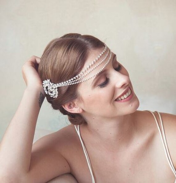 Crystal Bridal Forehead band, Headband, crystal tiara, Greek, Silver, bridal Headpiece, crystal headpiece, crystal forehead piece, STYLE 025
