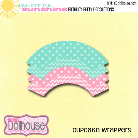 Sunshine Pink Teal Cupcake Wrappers-You Are My Sunshine Pink Teal Cupcake Wrappers-PDF Il_570xn