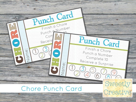 Chore Punch Card Printable INSTANT DOWNLOAD Printable