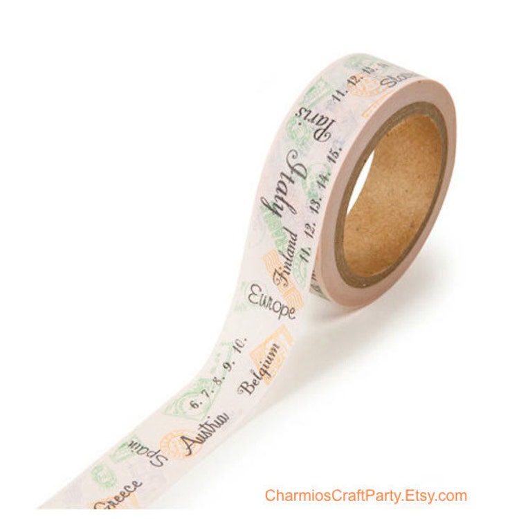 Travel Stamps Japanese Washi Tape by CharmiosCraftParty on Etsy