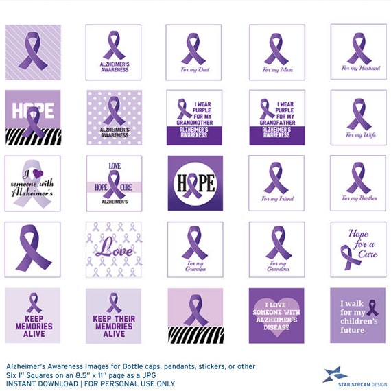 Alzheimer's Disease Awareness Images for Bottle Caps