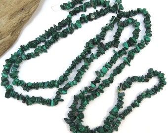 Malachite Chips, Dark Green Mini Malachite Chips, 36 inch Gemstone Strand, Designer Quality, Item 185gss