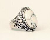 Tibetan Bohemian Turquoise White Stone Ring -Vintage Silver Jewellery-Boho Armour Festival Style -Thumb Rings -Gemstone -US Size 6/7/8/9/10