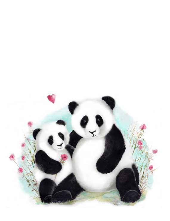 Panda Bear Nursery Art Baby Panda Children's Art Mint