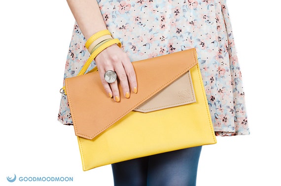 Large yellow clutch, case ipad, 10 inch tablet case