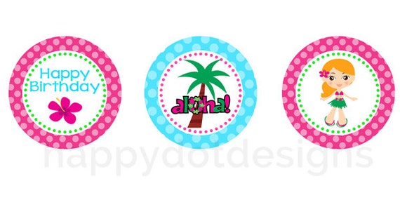 Printable Hawaiian Luau Girl Cupcake Toppers 7252