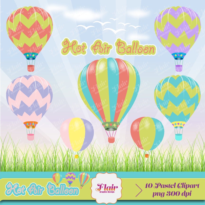 Pastel Colored HOT AIR BALLOON Digital Clipart Pack Spring