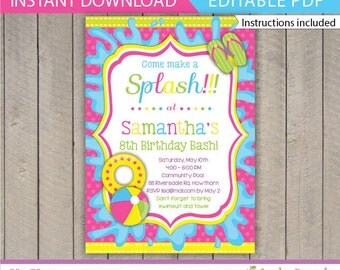 Kids Pool Party Invitation / Pool Party Invitation / Pool Invitation / kids pool / Pool birthday / Pool Printable / Instant Download