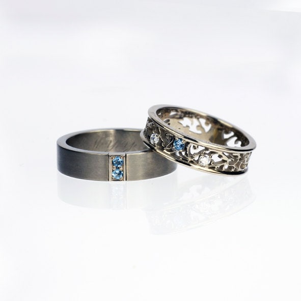 Aquamarine wedding  ring  set men s palladium by 