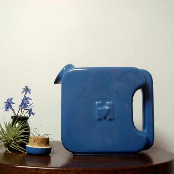 Hall China Hotpoint Pitcher Water Server Delphinium Blue 1940s