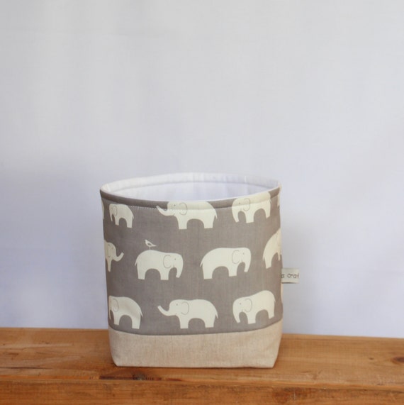 Nursery Storage Basket Grey Elephants by acraftyhen on Etsy