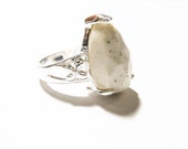925 Sterling Silver Natural White Faceted Agate Gemstone Ring Teardrop Ring Unisex Gemstone Ring Silver Gemstone Ring White Agate Ring Gift