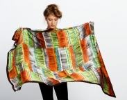 Multicolored neon silk scarf, luxurious huge designer scarf, Original by Dikla Levsky, Black, Lime, Orange, Grey, Turqouise