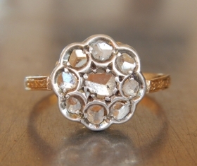 Antique Diamond Cluster Engagement Ring - FREE SHIPPING