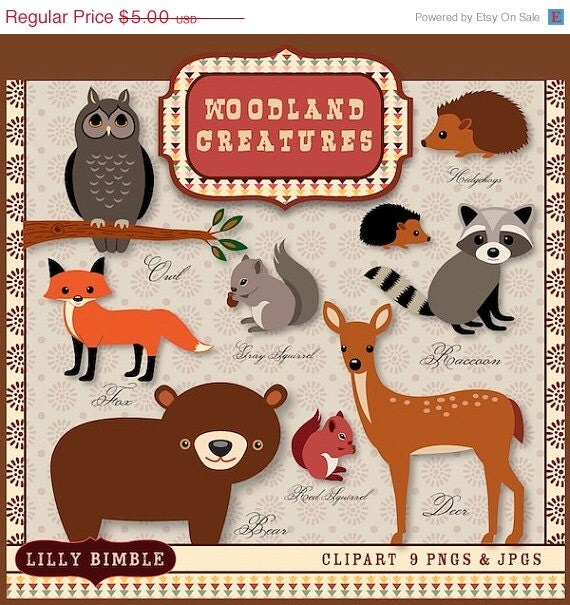 50% off Woodland clipart deer, raccoon, bear clip art, fox, squirrels, hedgehogs INSTANT DOWNLOAD Il_570xn