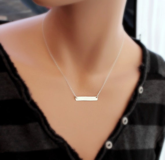 Bar Initial Necklace SILVER Bar Necklace Rectangle by hotmixcold