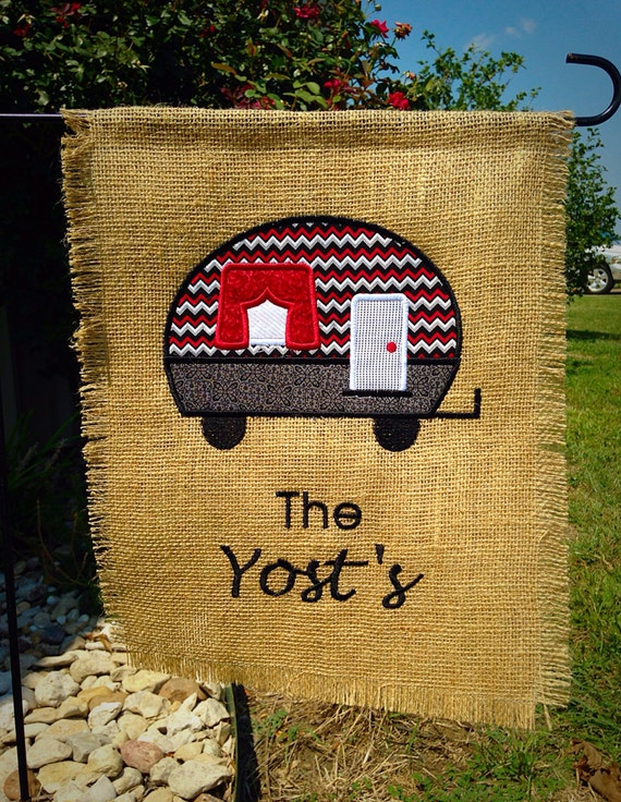 New Camping Personalized Garden Flag by TSCEmbroidery on Etsy