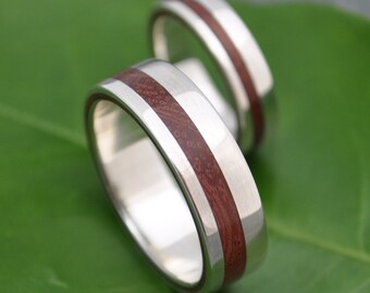 Equinox Guapinol Wood Ring with Recycled Sterling - ecofriendly wood wedding band, wood wedding ring, mens wood ring, wood wedding band set