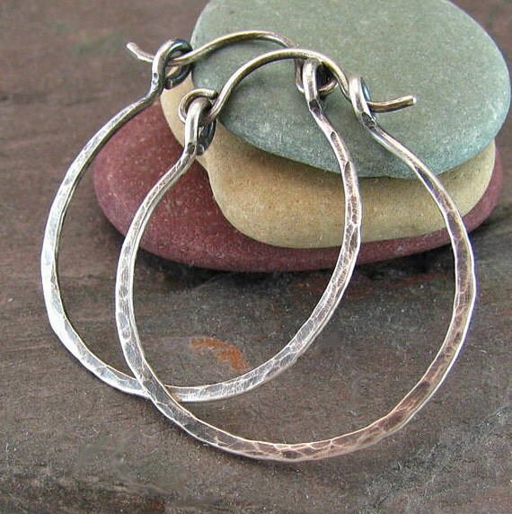 Hammered Silver Hoop Earrings Rustic Jewelry by ConstantCraving