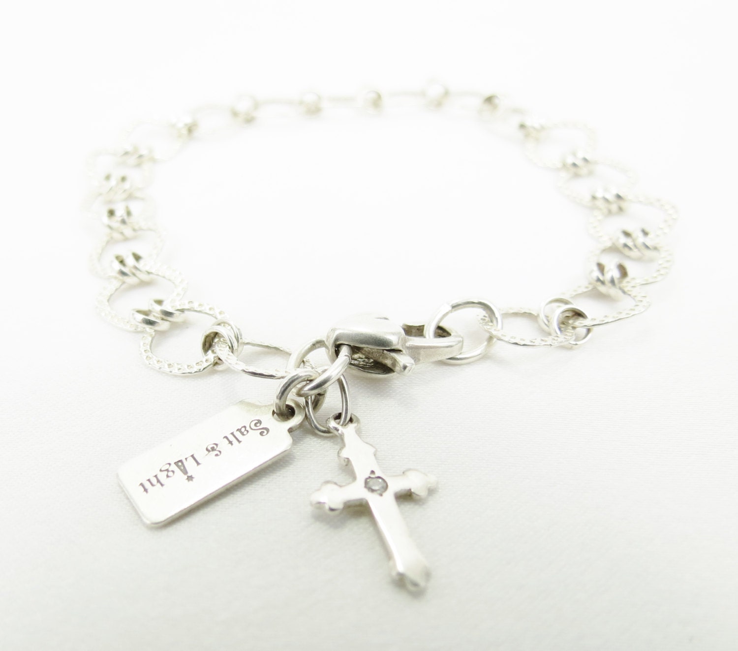 Sterling Silver Square Link Chain Geometric Charm Bracelet