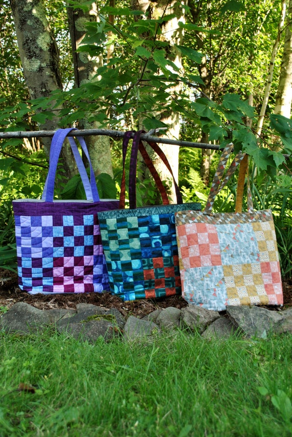 PDF Patchwork Tote Bag PATTERN, Large Quilted Tote, Sixteen Patch ...