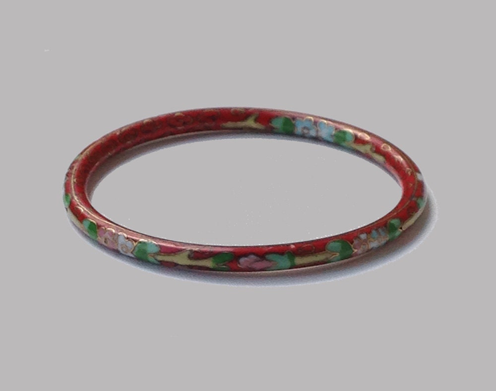 Vintage Bracelet Cloisonne Enamel Bangle Red by Nightofjoyvintage