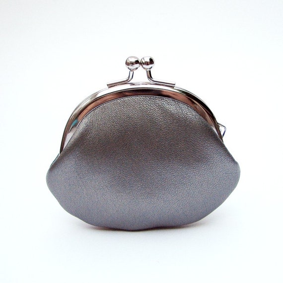 Silver Leather Clasp Change Purse Coin Purse Lambskin