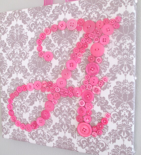 Baby Girl Nursery Button Letter Art Hot by letterperfectdesigns