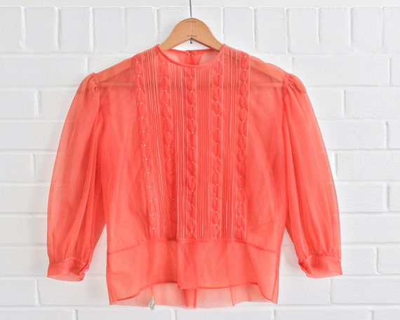 Items similar to Vintage 1950s Cathy Lee Sheer Salmon Pin Tuck Blouse ...
