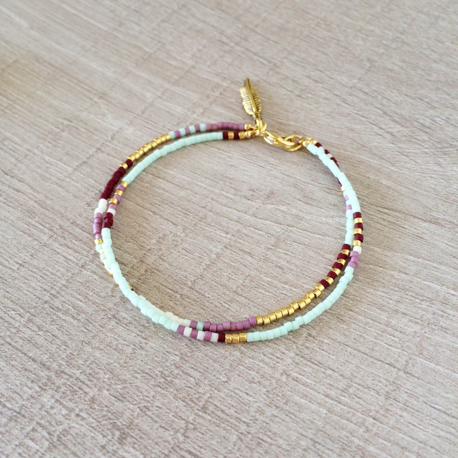 Double Multicolor Mint Bracelet // Mint Green by Kurafuchi on Etsy