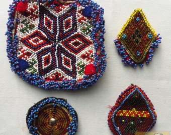 Vintage Tribal Talisman: Kuchi Beaded Remnant Amulet/Gul I Peron Set #18