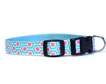 5/8 or 3/4 Inch Wide Dog Collar with Adjustable Buckle or Martingale in HoneyComb Coral