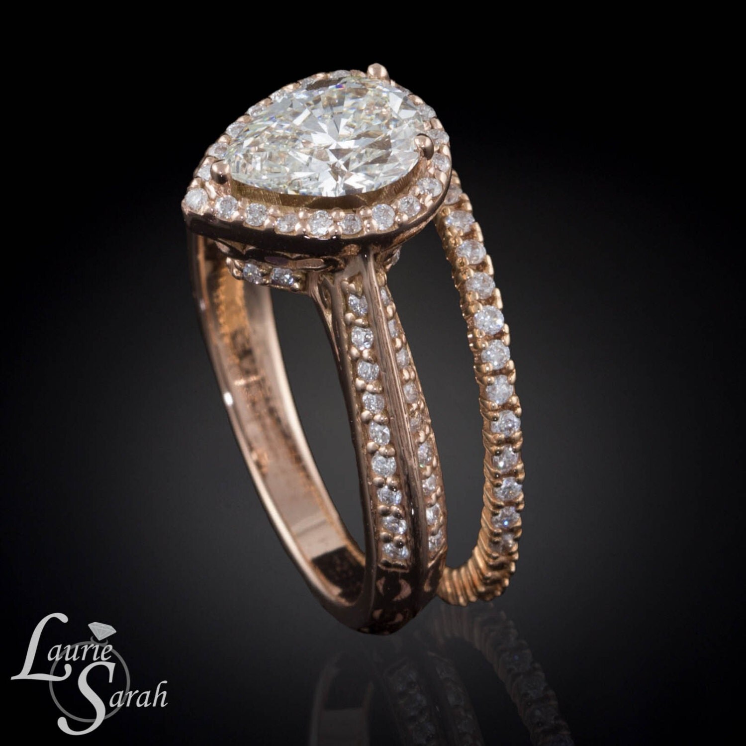 Pear Cut Diamond Engagement Ring with Knife Edge Shank and