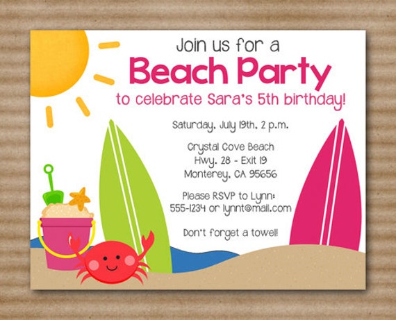 Beach Party Invitations Free Printable 7