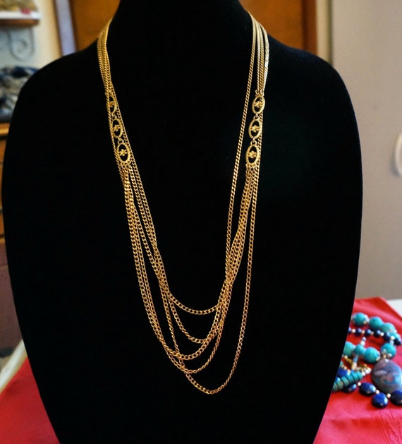 Vintage Long Necklace Multi Chain Gold Chain Necklace