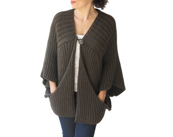 Plus Size Dark Gray Hand Knitted Sweater Tunic Sweater by afra