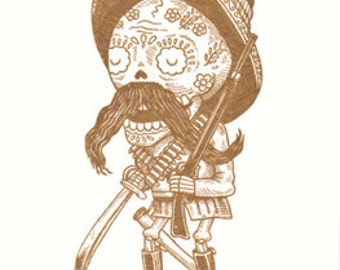 Calavera Revolucionaria Limited Edition Gocco Screenprint Day of the Dead Art