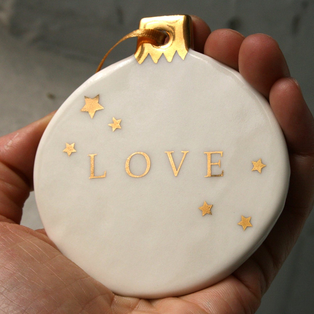 Large Porcelain Love Bauble Christmas Ornament by joheckett