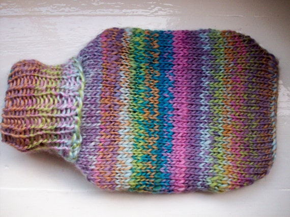 Hot water bottle hand knitted knit cozy cover by SpinningStreak
