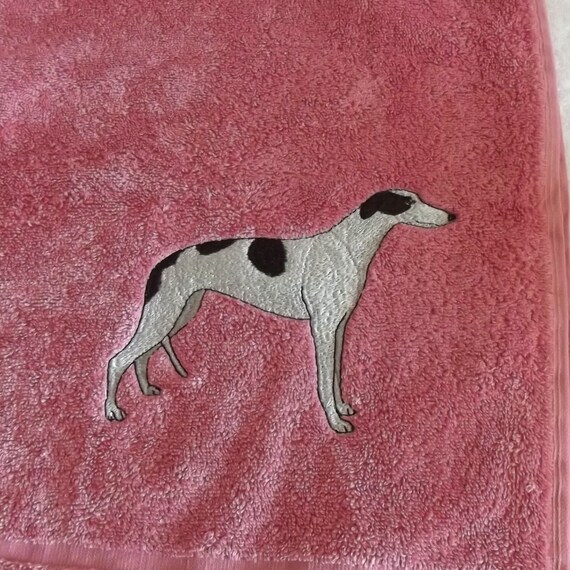 Greyhound dog embroidered bath towel dog gift by craftembroideryuk