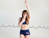 Vintage 1970s Bikini - Navy Blue Tomahawk Hills Camp Team Swim Suit - Medium