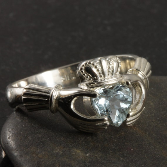 Aquamarine Claddagh ring in sterling silver by nellyvansee on Etsy